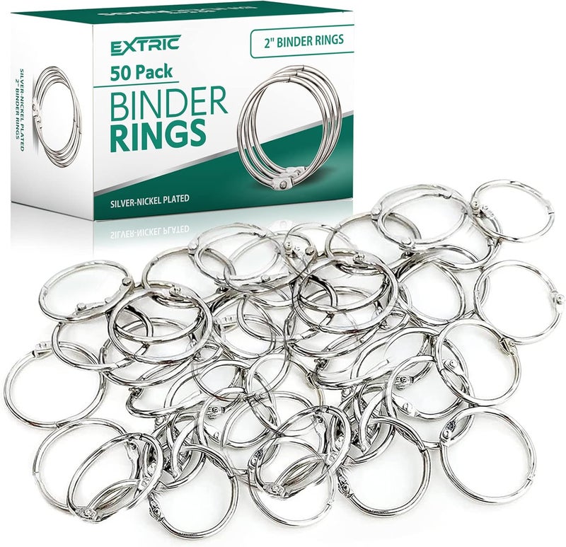 EXTRIC Loose Leaf Binder Rings 2 Inch, Metal Book Rings for Index Cards 50 Pack, Heavy Duty Nickel Plated Great for Flashcards, Home, School and Office - Image 1